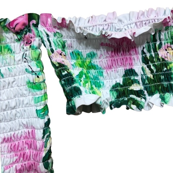 PILYQ Tropical Floral Smocked Off Shoulder Reversible Bikini Top NWT Cup Size D - Picture 11 of 16